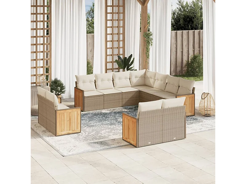 11-delige Tuinset met kussens poly rattan beige