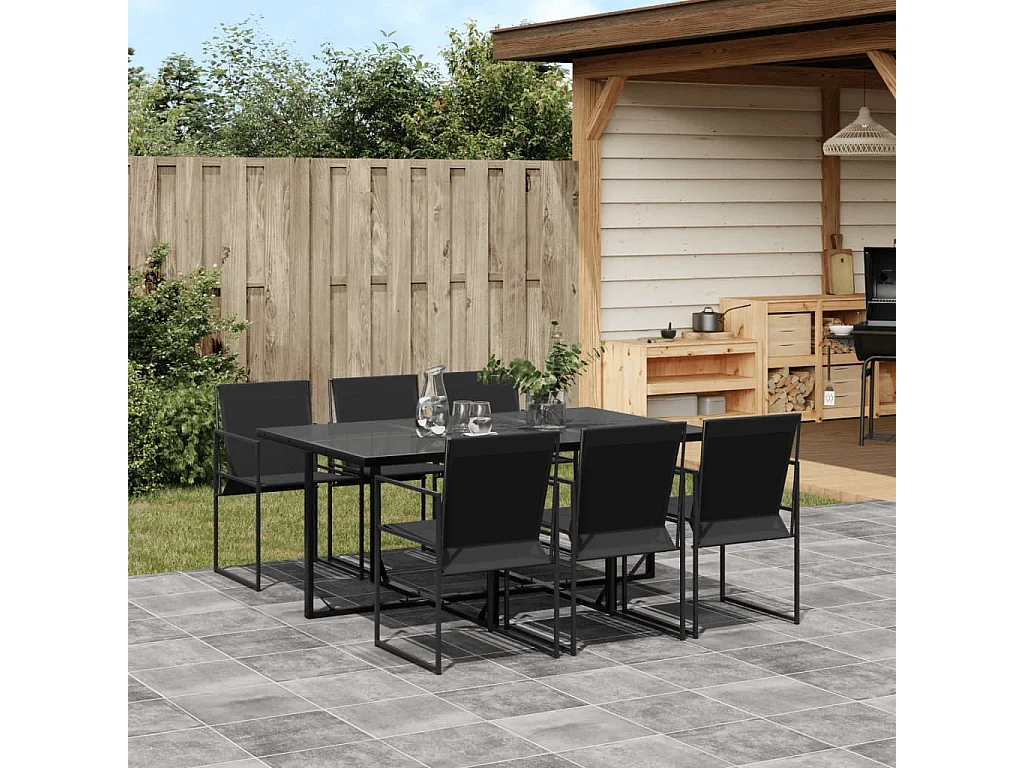 Juego de comedor para jardín 7 piezas textilene negro