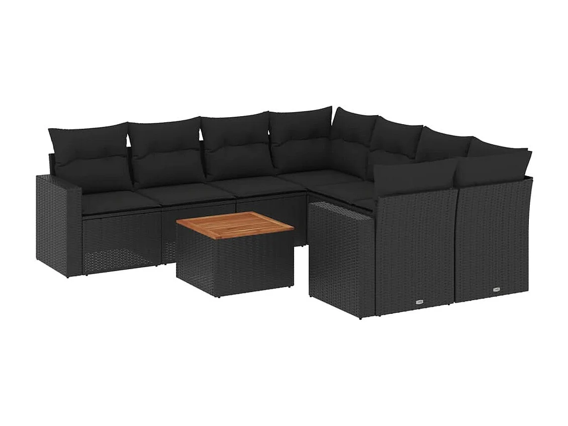 9-tlg. Garten-Sofagarnitur mit Kissen Schwarz Poly Rattan