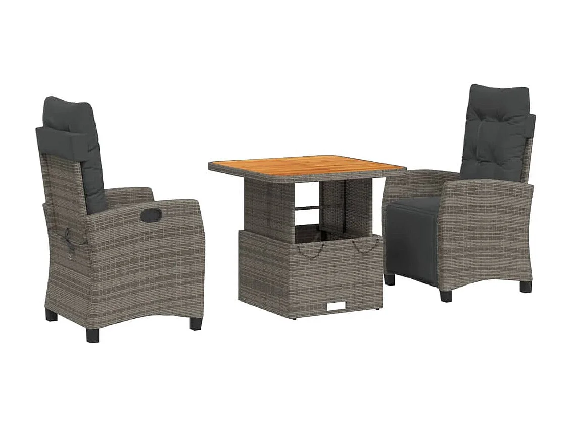 Set comedor de jardín 3 piezas con cojines ratán sintético gris