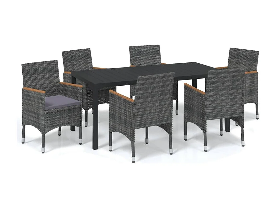 Ensemble à manger de jardin coussins 7pcs Résine tressée Gris