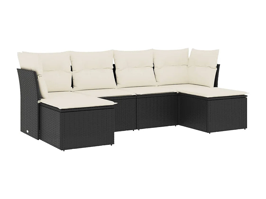 Set Divano da Giardino 6 pz con Cuscini Nero in Polyrattan