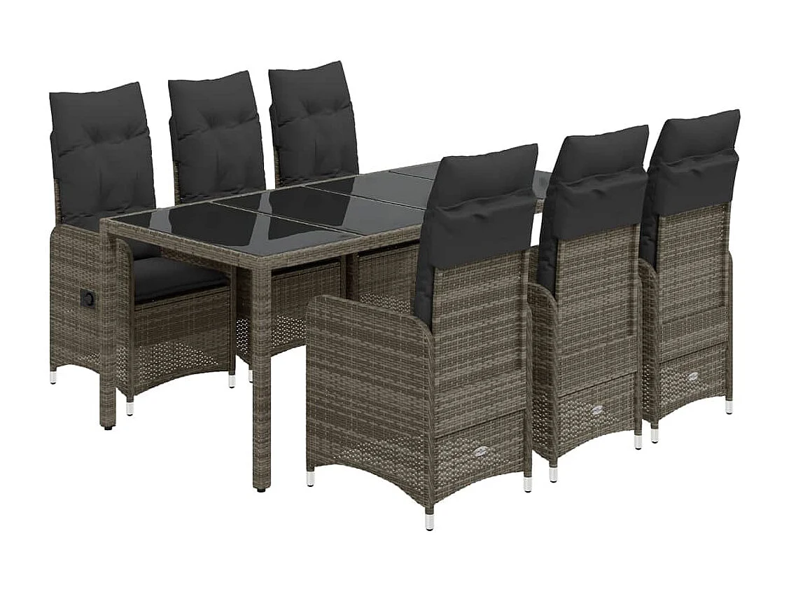 7 pcs conjunto bistrô de jardim c/ almofadões vime PE cinza