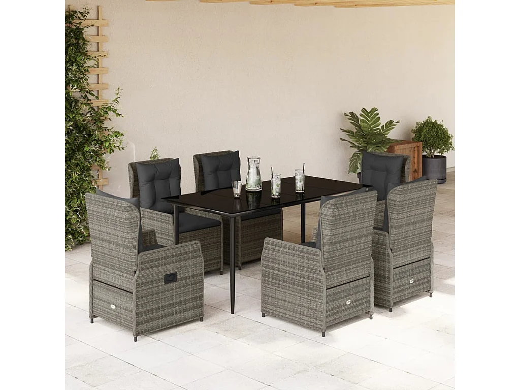 Ensemble à manger de jardin et coussins 7 pcs gris rotin