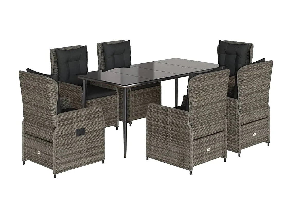 Ensemble à manger de jardin et coussins 7 pcs gris rotin