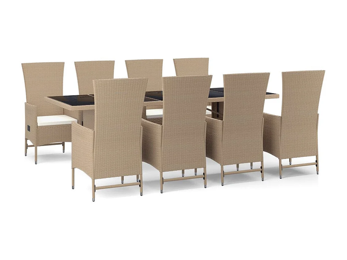 Set comedor de jardín 9 pzas con cojines ratán sintético beige