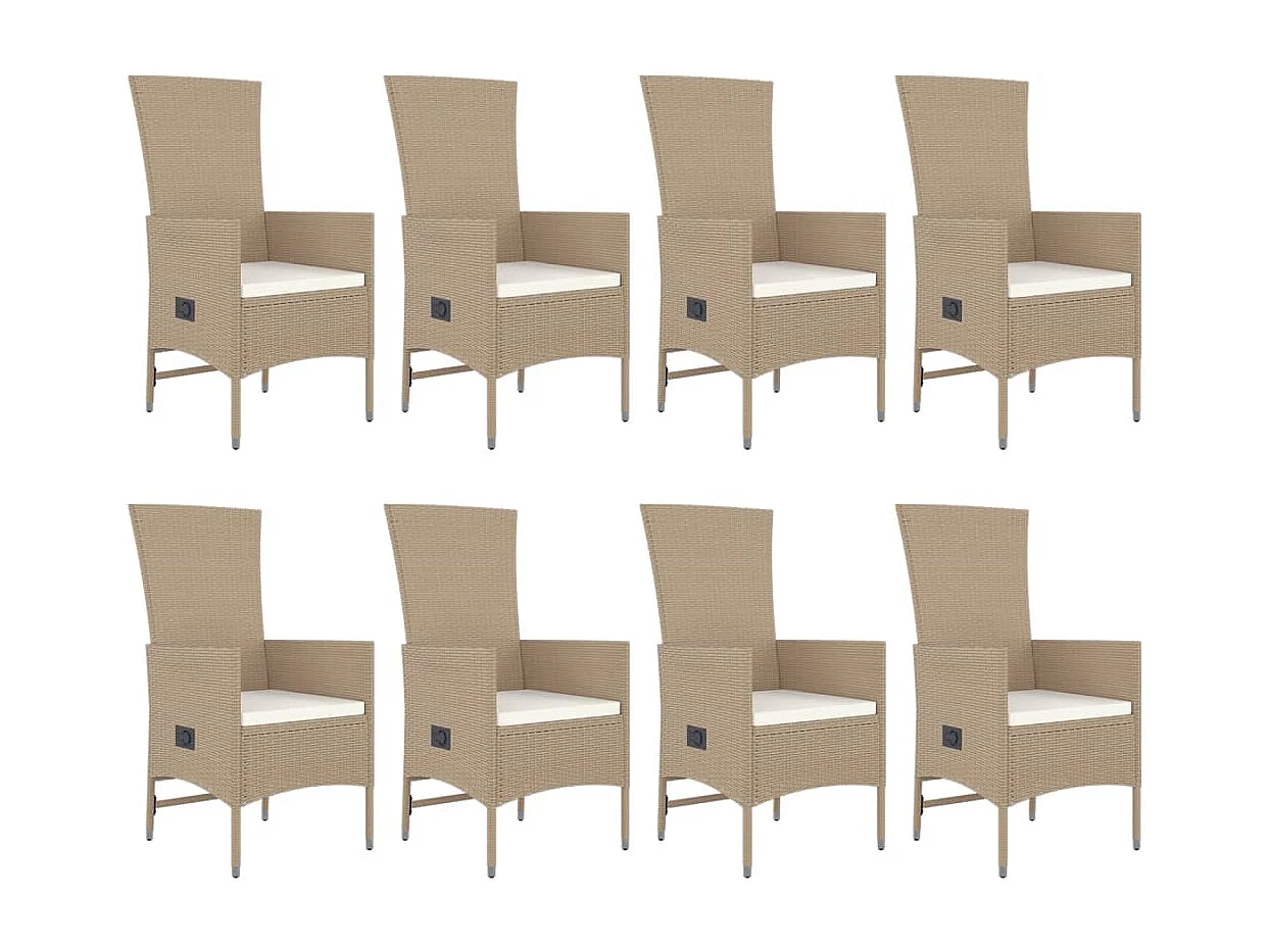 Set comedor de jardín 9 pzas con cojines ratán sintético beige