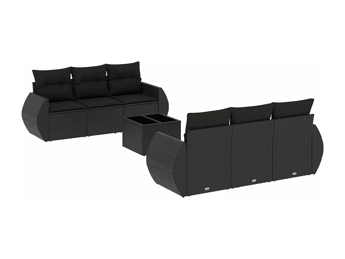 Salon de jardin 7 pcs avec coussins noir résine tressée