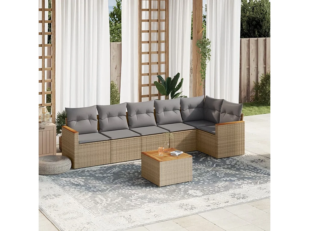 Salon de jardin avec coussins 7pcs mélange beige résine tressée