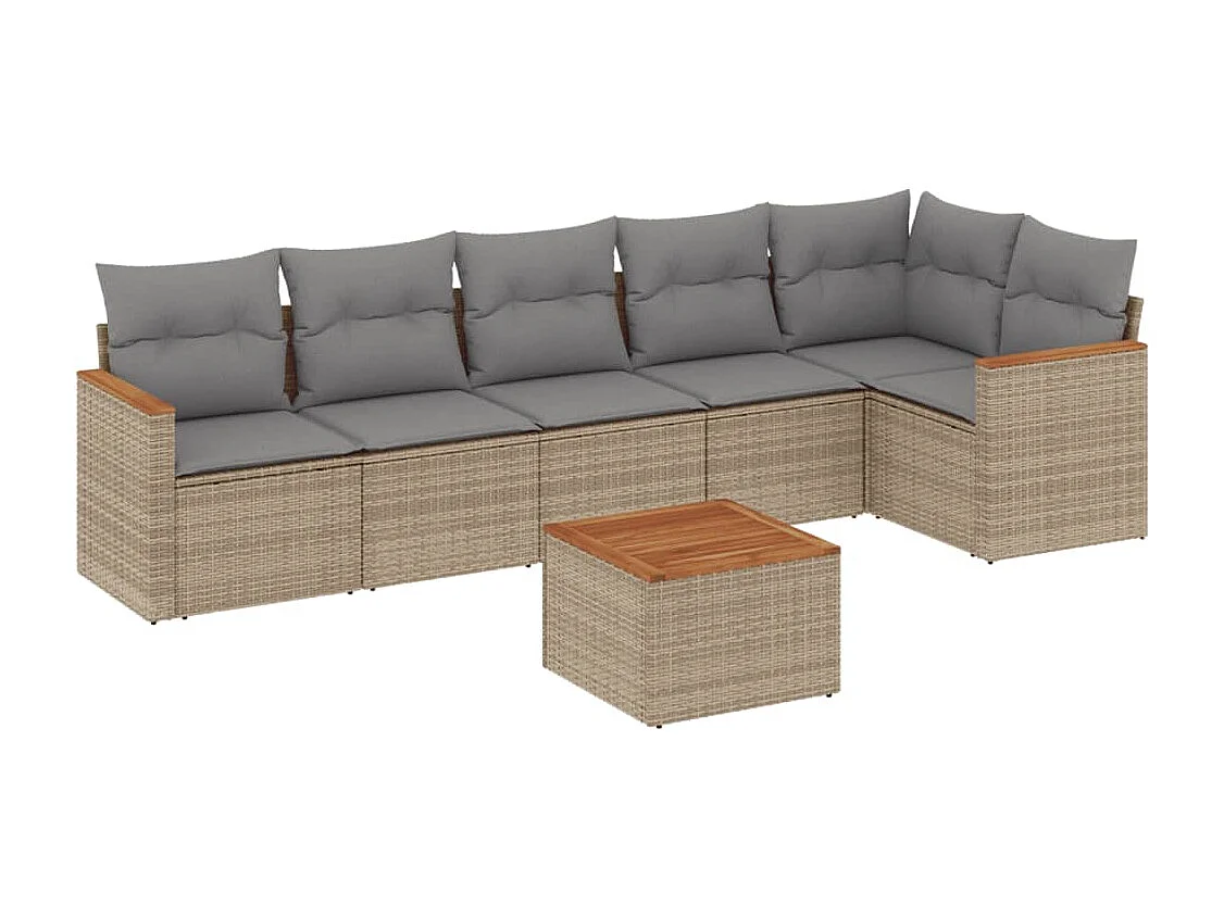 Salon de jardin avec coussins 7pcs mélange beige résine tressée
