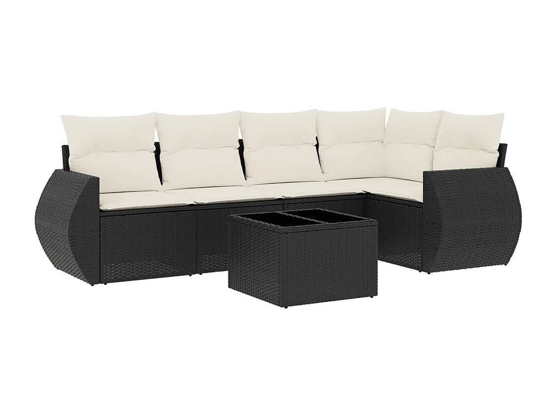 6-tlg. Garten-Sofagarnitur mit Kissen Schwarz Poly Rattan