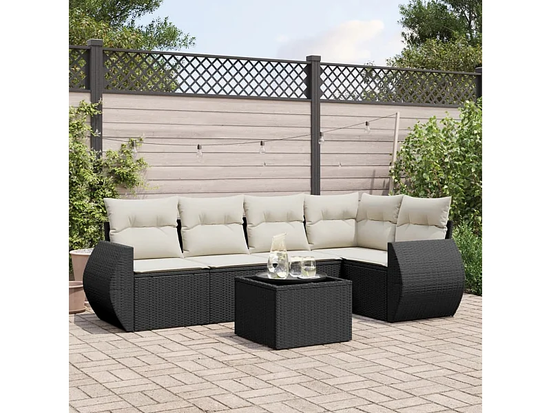Set Divano da Giardino 6 pz con Cuscini Nero in Polyrattan