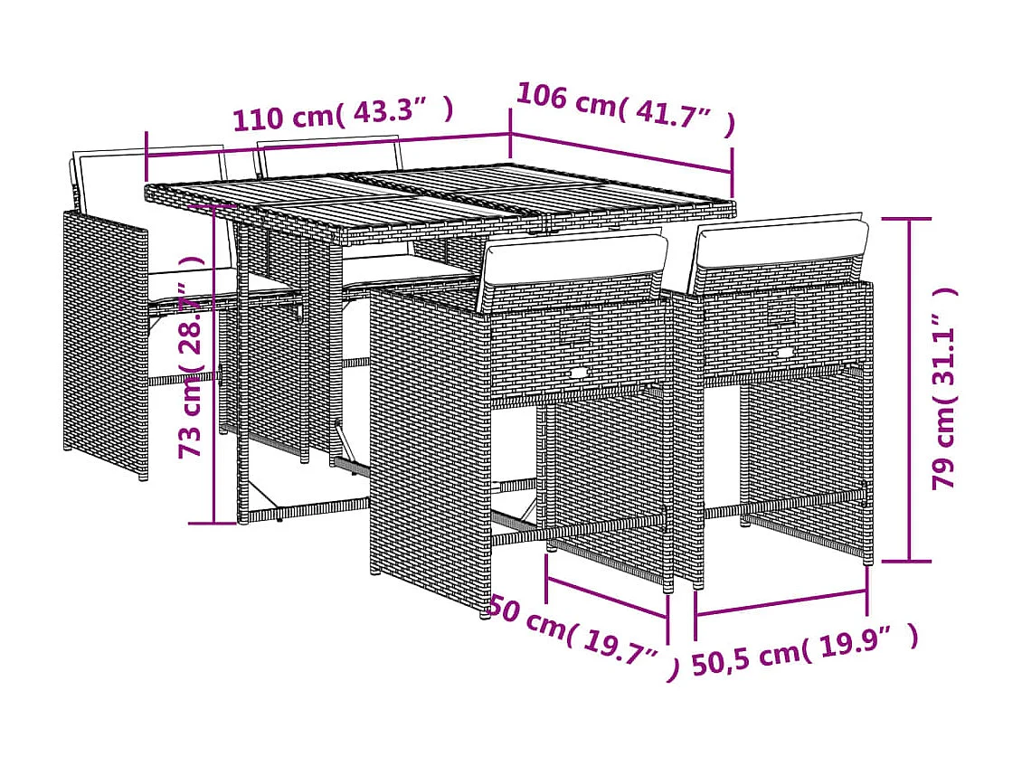 Ensemble à manger de jardin coussins 5pcs Noir Résine tressée