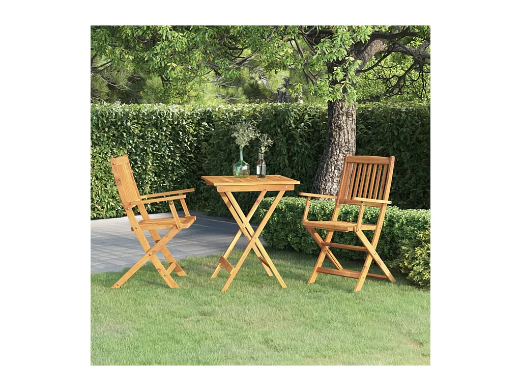 Set da Pranzo da Giardino 3 pz Pieghevole in Massello di Acacia