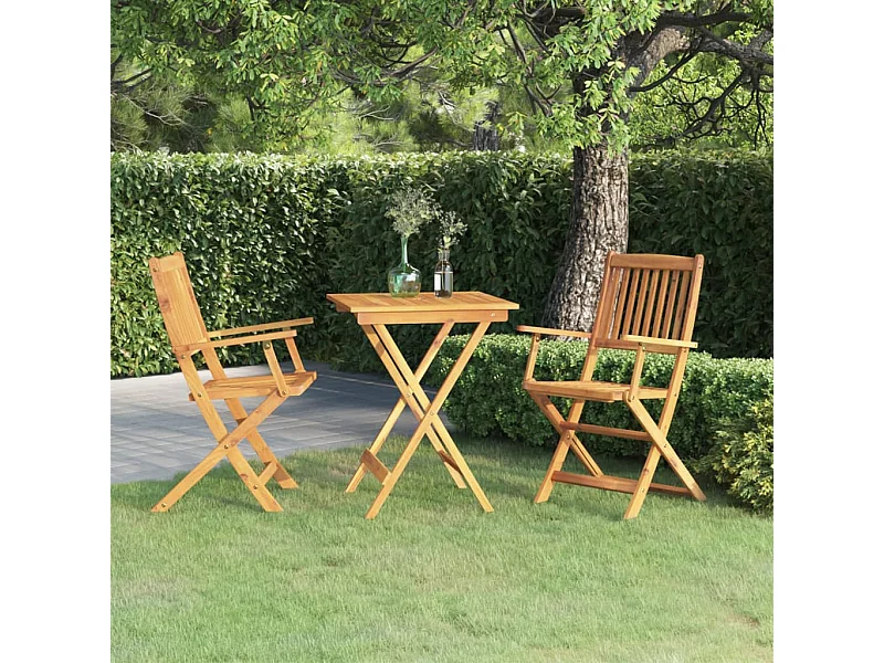 3 pcs conjunto jantar dobrável p/ jardim madeira acácia maciça