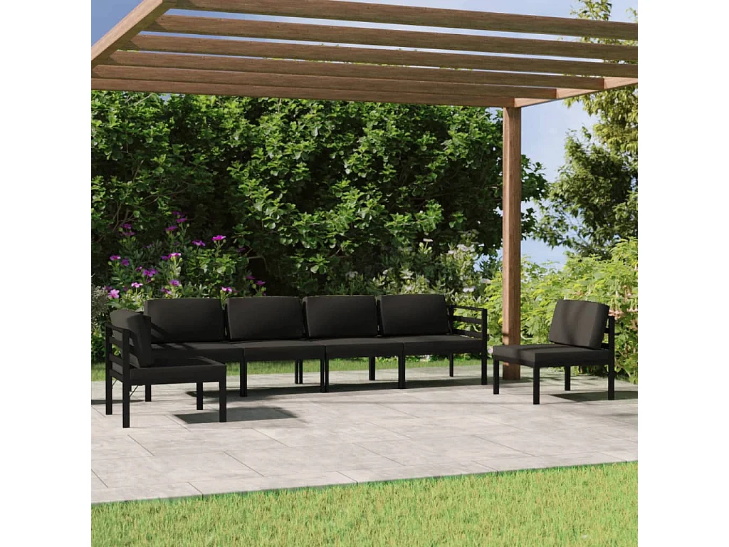 Salon de jardin 6 pcs avec coussins Aluminium Anthracite
