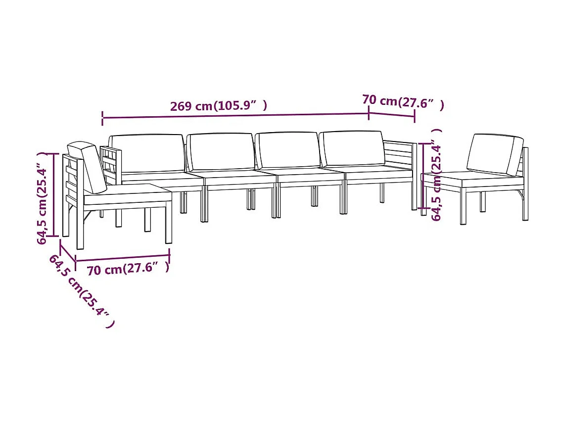 Salon de jardin 6 pcs avec coussins Aluminium Anthracite