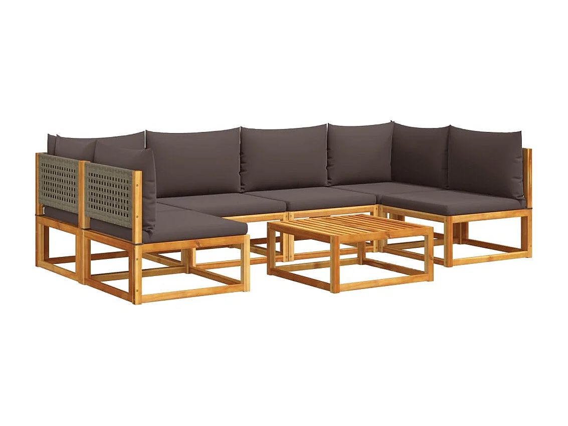 Salon de jardin avec coussins 7 pcs bois massif d'acacia