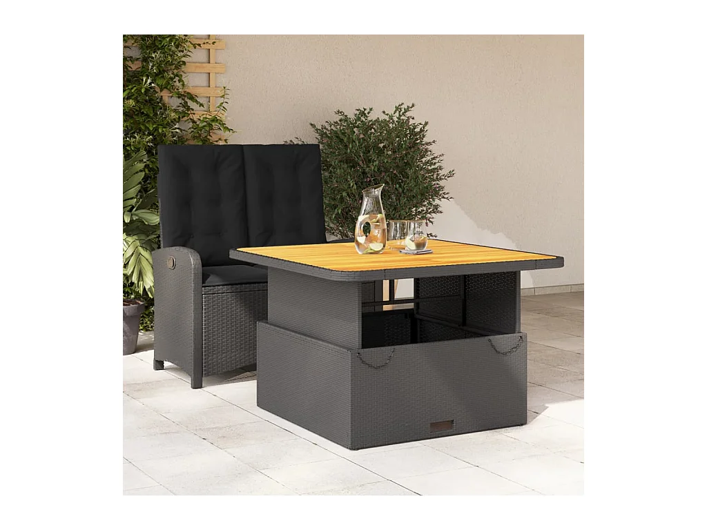 Set da Pranzo da Giardino 2 pz con Cuscini Nero in Polyrattan