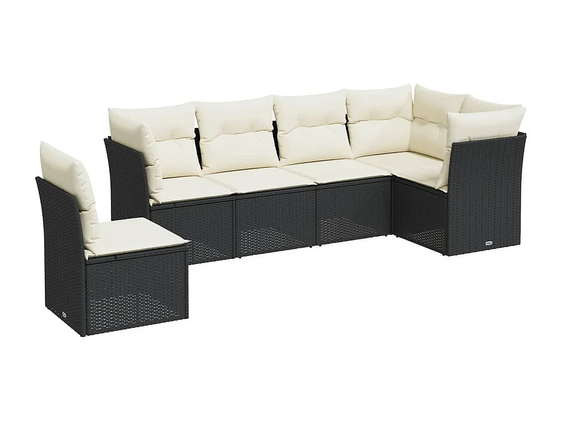 Salon de jardin 6 pcs avec coussins noir résine tressée