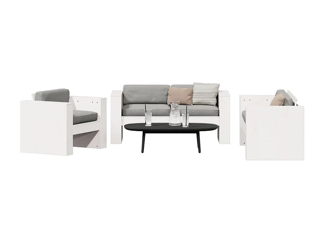 Salon de jardin 2 pcs blanc bois de pin massif