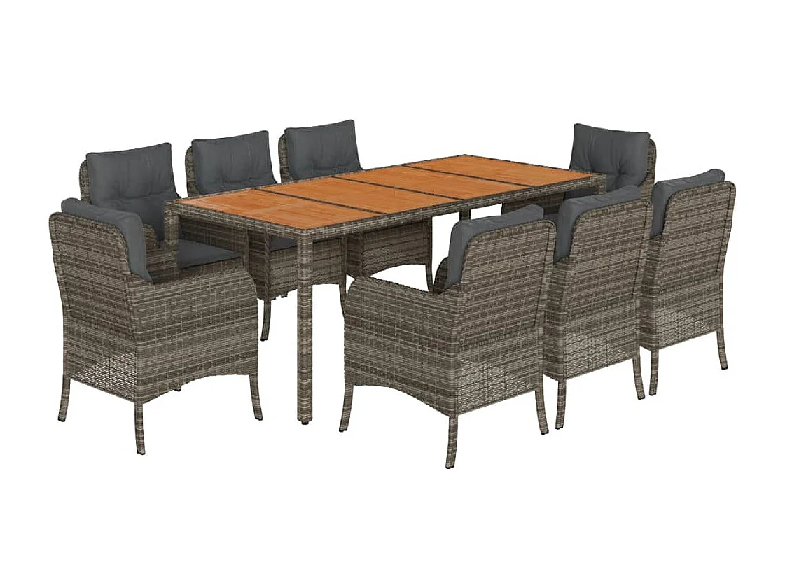 9-tlg. Garten-Essgruppe mit Kissen Grau Poly Rattan