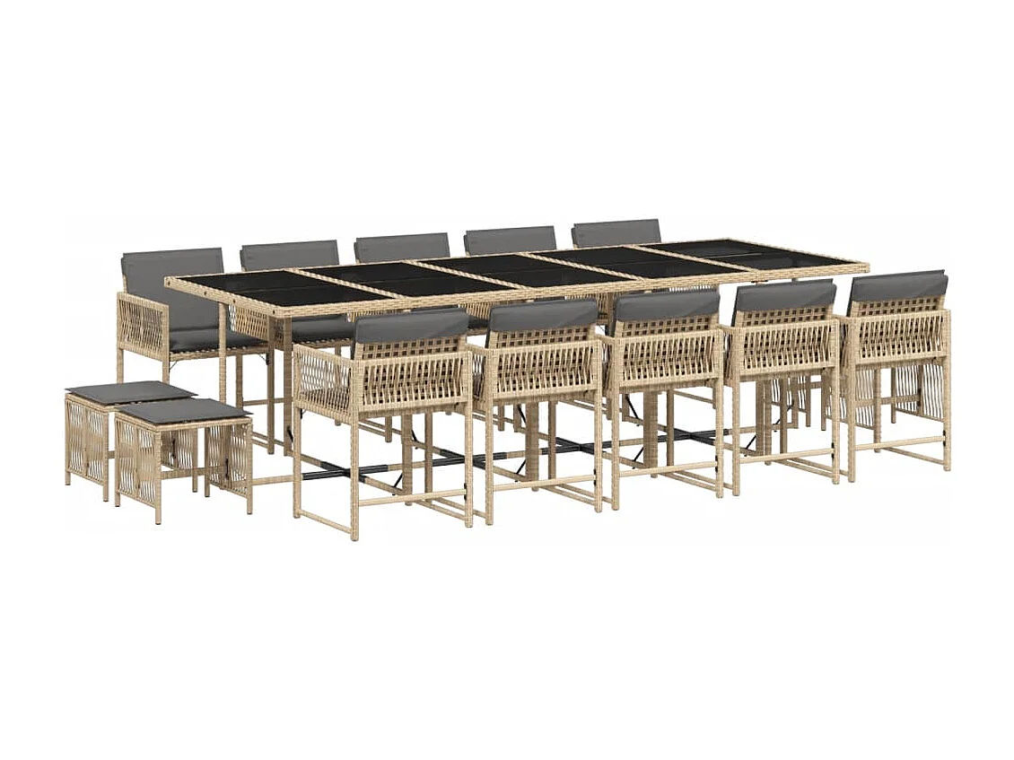 15-tlg. Garten-Essgruppe mit Kissen Beigemischung Poly Rattan