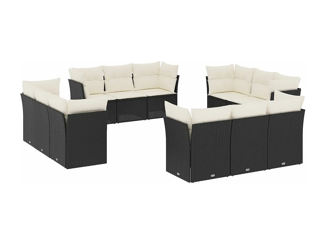 Set Divani da Giardino 12 pz con Cuscini Nero in Polyrattan