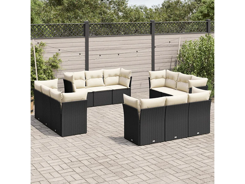 Salon de jardin 12 pcs avec coussins noir résine tressée