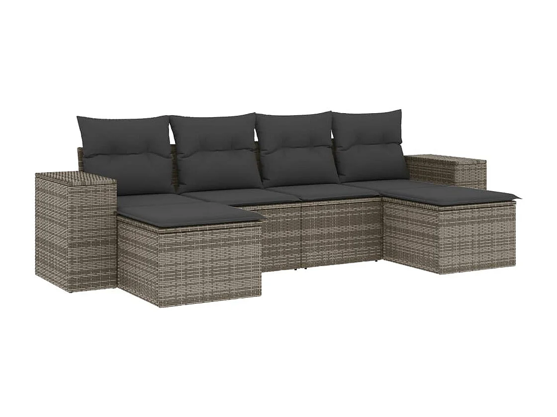 Set Divano da Giardino 6 pz con Cuscini Grigio in Polyrattan