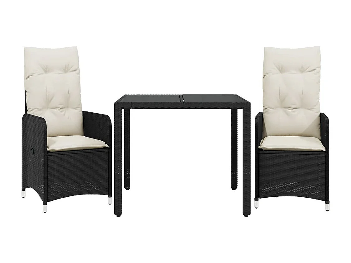 Set Bistrò da Giardino 3 pz con Cuscini in Polyrattan Nero