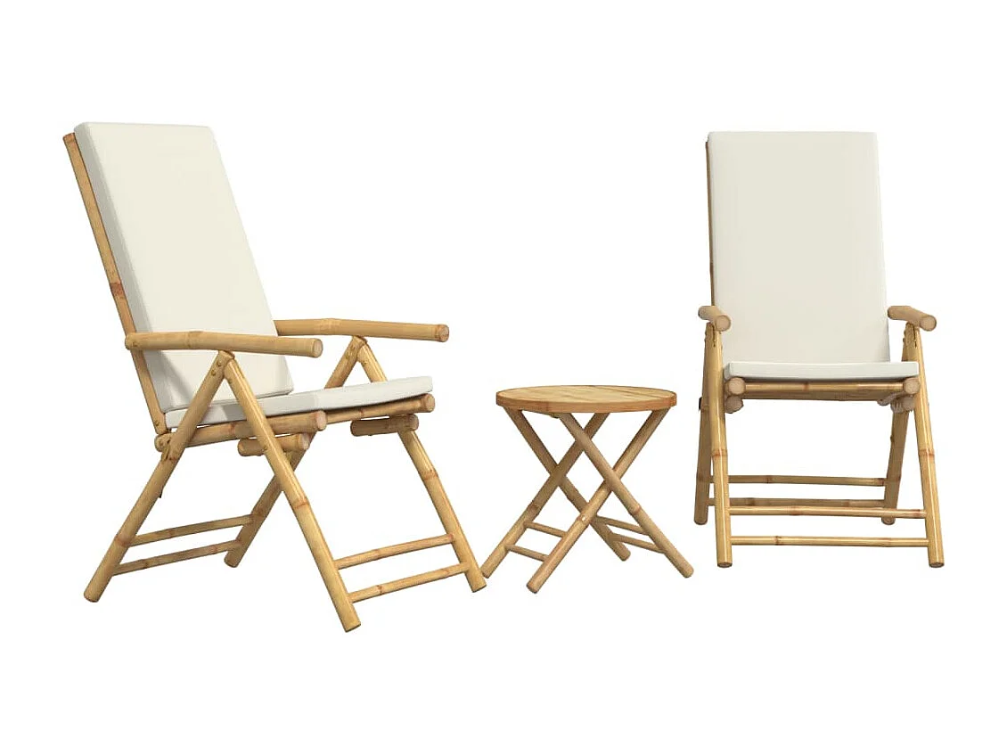 Set da Bistrot Pieghevole 3 pz Cuscini Bianco Crema in Bambù