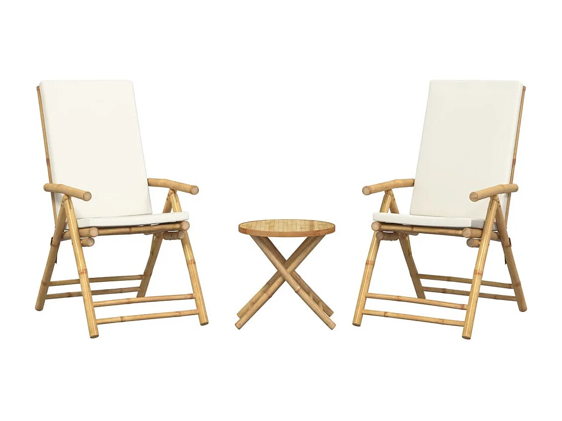Set da Bistrot Pieghevole 3 pz Cuscini Bianco Crema in Bambù