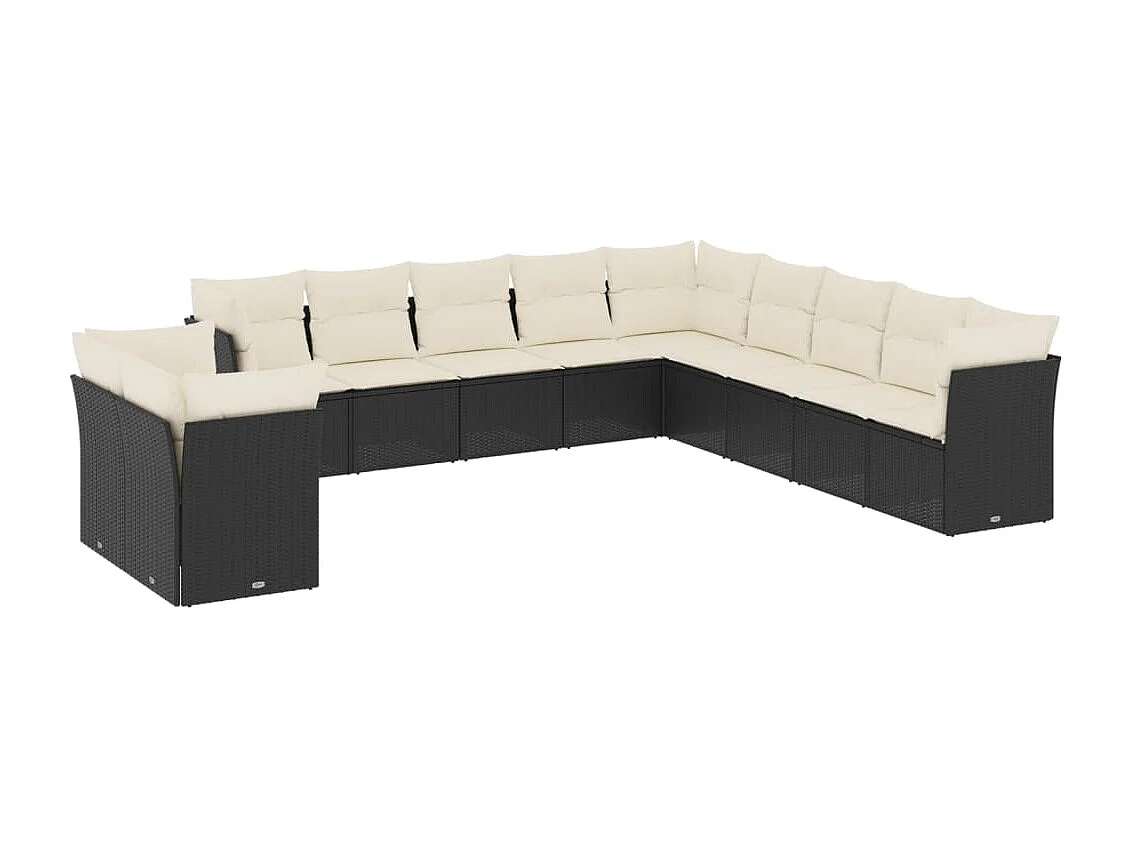 11-tlg. Garten-Sofagarnitur mit Kissen Schwarz Poly Rattan