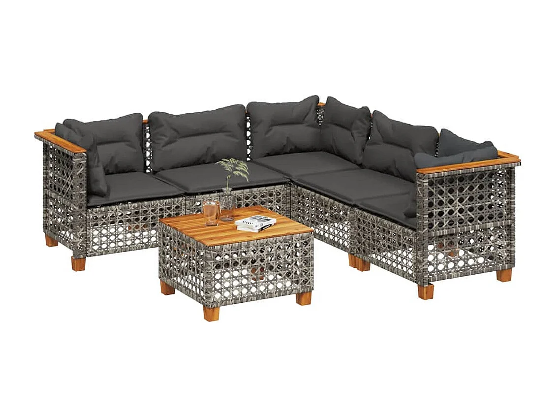 Set Divano da Giardino 6 pz con Cuscini Grigio in Polyrattan