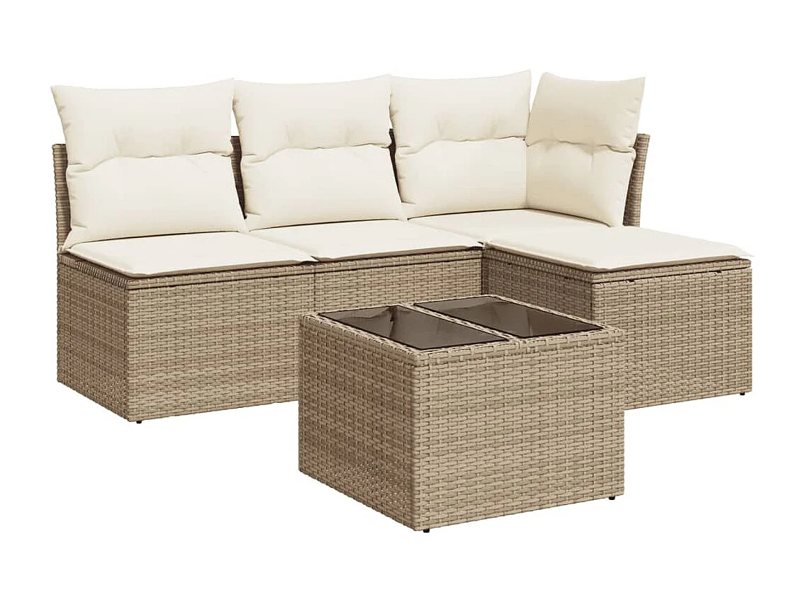 Salon de jardin avec coussins 5 pcs beige résine tressée