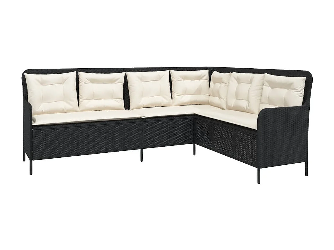 2-tlg. Garten-Sofagarnitur mit Auflagen Schwarz Poly Rattan