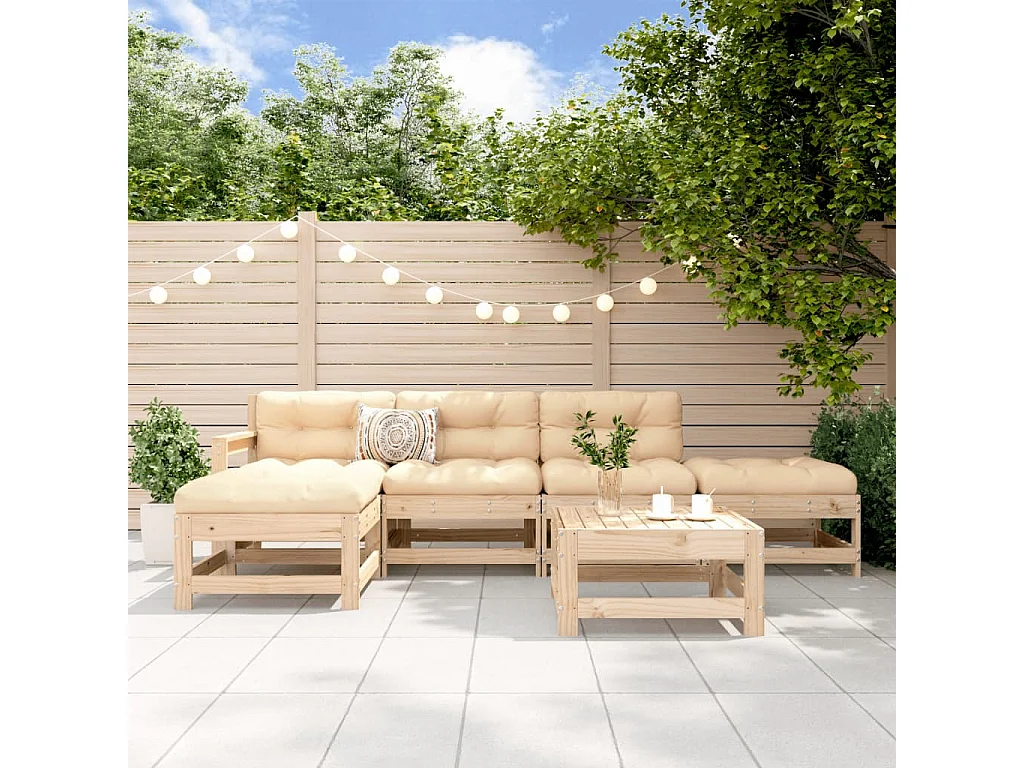 Set Salotto da Giardino 6 pz in Legno Massello di Pino