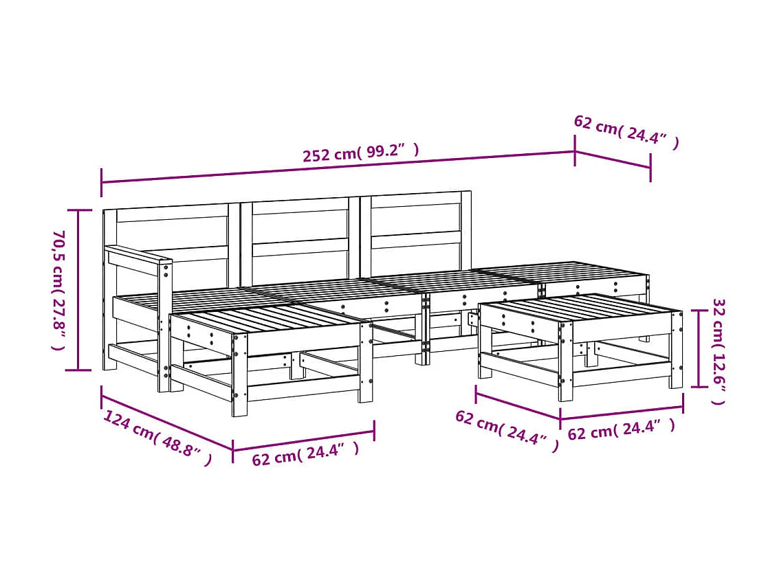 Set Salotto da Giardino 6 pz in Legno Massello di Pino