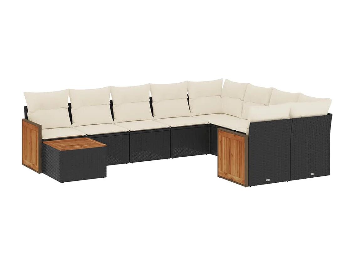 10-delige Loungeset met kussens poly rattan zwart