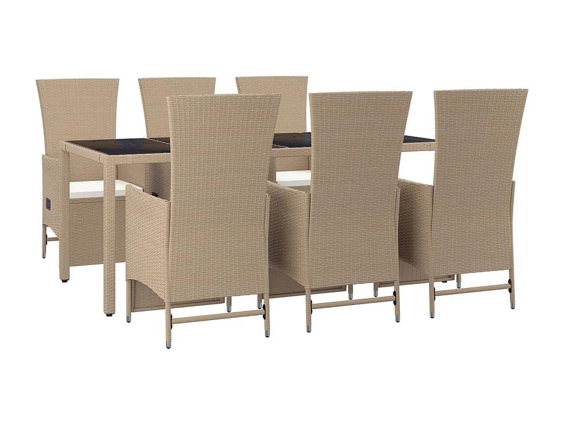 7-tlg. Garten-Essgruppe mit Kissen Beige Poly Rattan