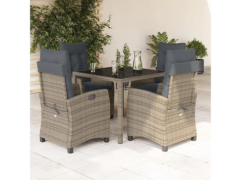 Ensemble à manger de jardin 5 pcs coussins gris résine tressée