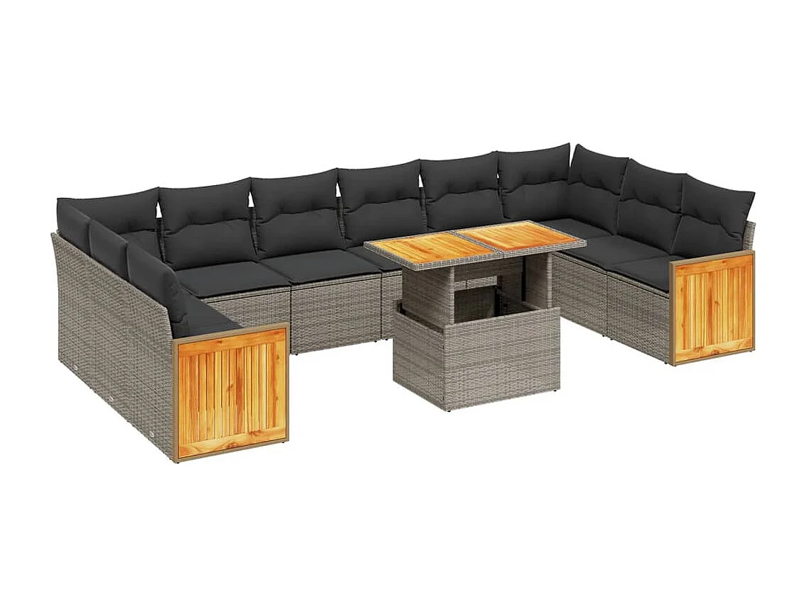 Salon de jardin 11 pcs avec coussins gris résine tressée