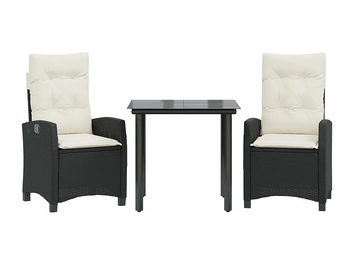 Ensemble à manger de jardin avec coussins 3 pcs Noir