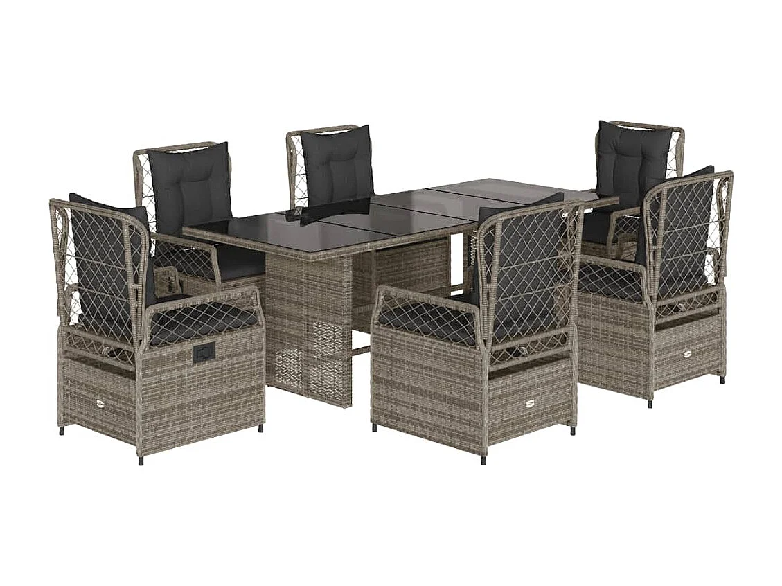 Set comedor jardín 7 pzas y cojines ratán sintético gris