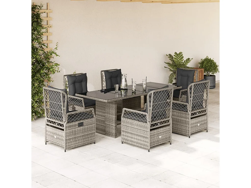 Ensemble à manger de jardin et coussins 7 pcs gris rotin