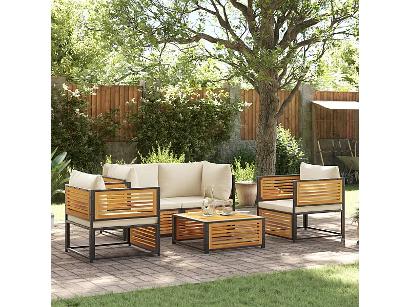 Salon de jardin avec coussins 5 pcs Bois d'acacia solide