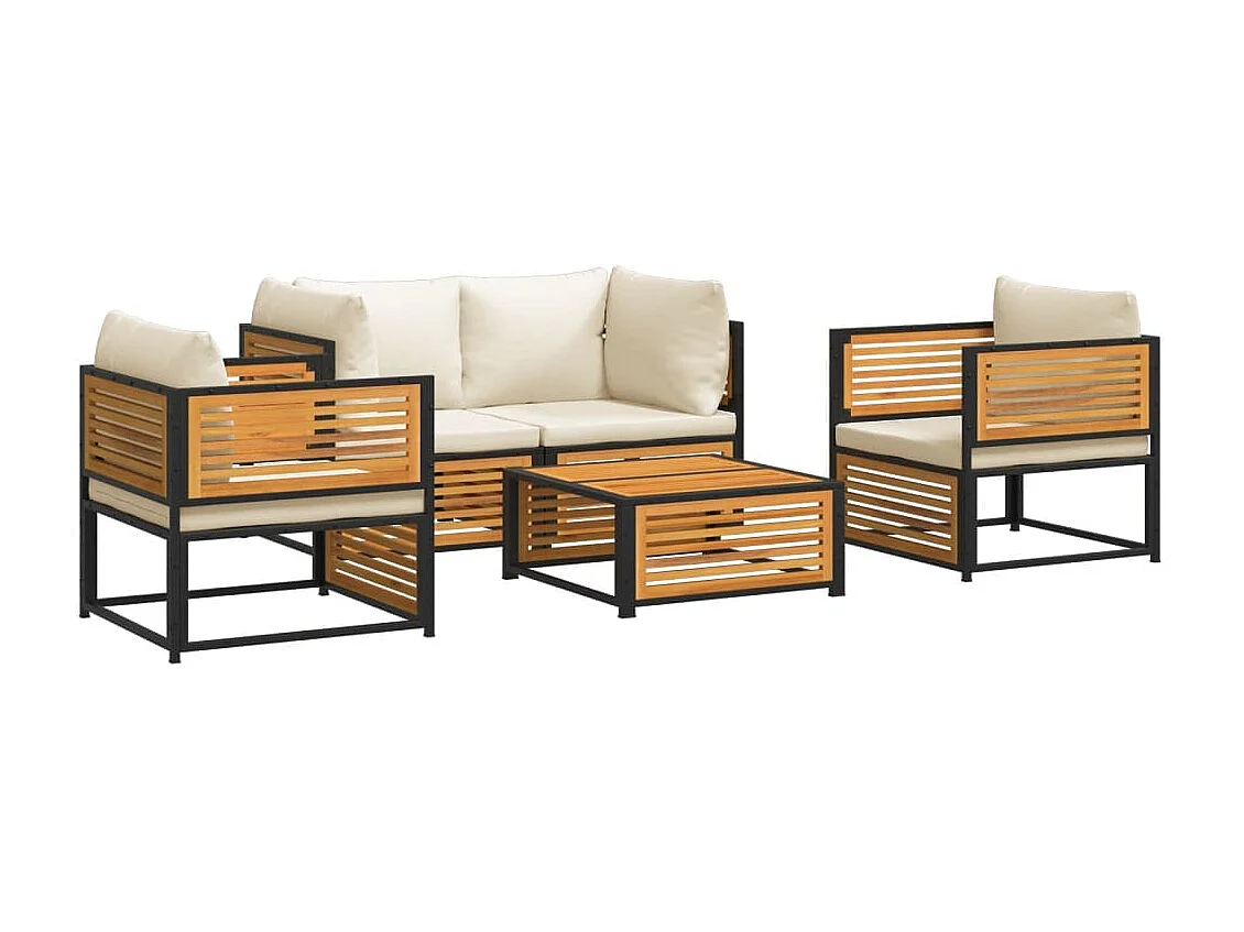 Salon de jardin avec coussins 5 pcs Bois d'acacia solide