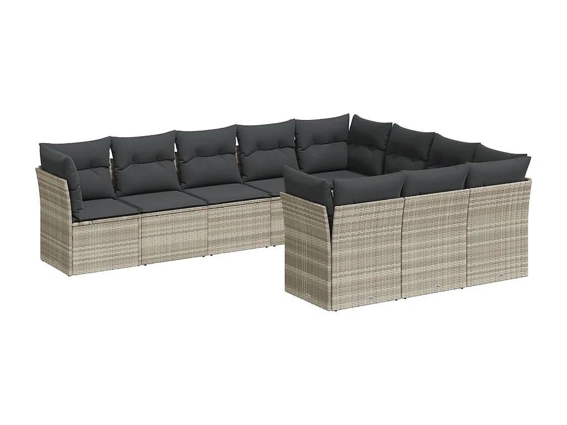 Salon de jardin avec coussins 10 pcs gris clair résine tressée