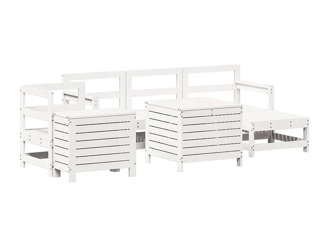Salon de jardin 7 pcs blanc bois de pin massif